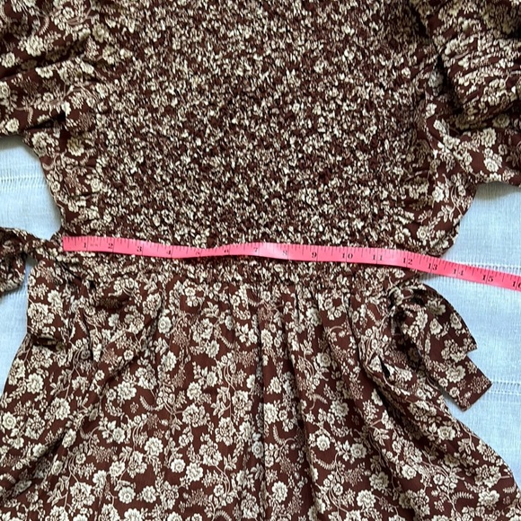 Bohme Brown and White Ruffled Puff Sleeve Mini Dress - Picture 12 of 14